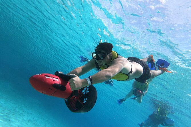 Power Snorkel By Sea Scooters & Tequila Tasting - Entering the water from the beach